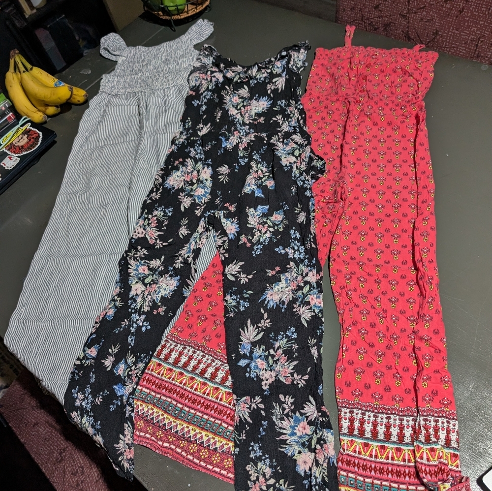 (3ct) Floral and Patterned Girls Jumpsuits Full Length